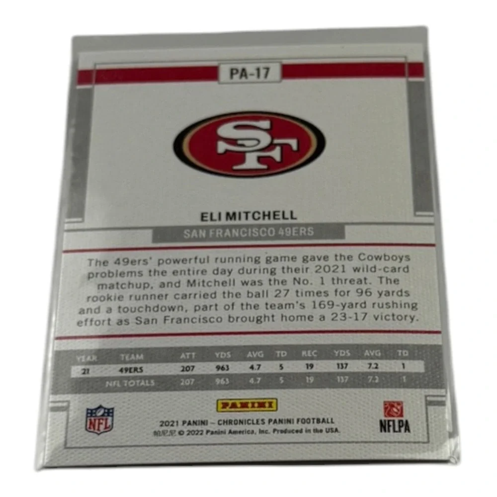 2021 Panini Chronicles Eli Mitchell San Francisco 49er Pink RC PA-17 Rookie Card